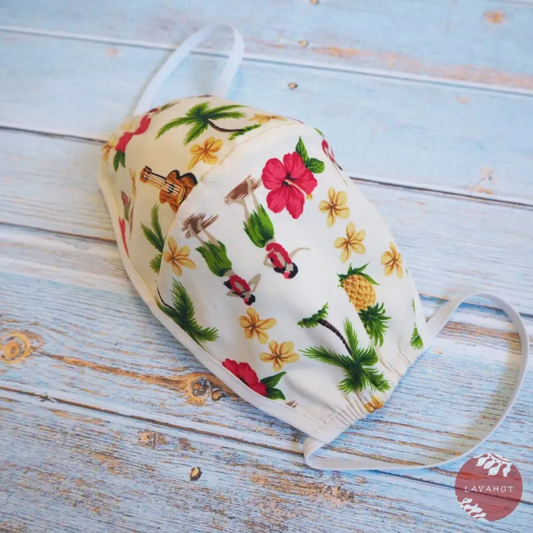 Hawaiian Face Mask • Cream Hula Girl   Trim
