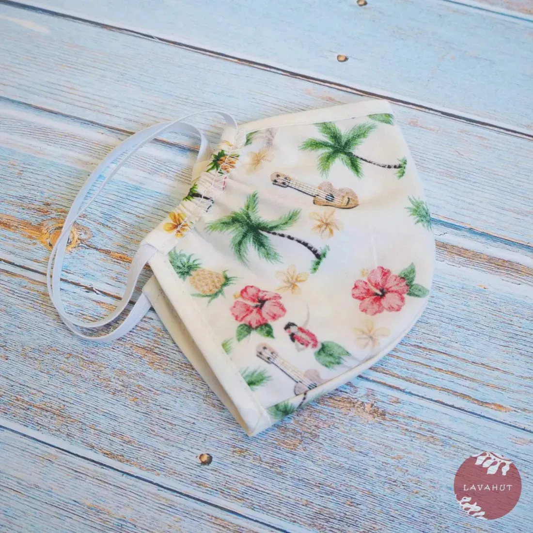 Hawaiian Face Mask • Cream Hula Girl   Trim