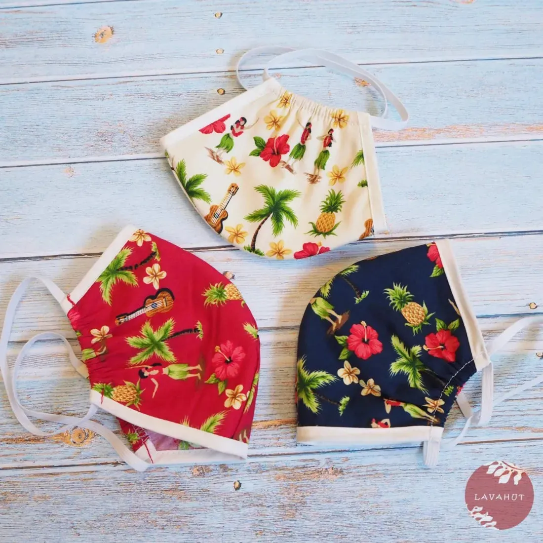 Hawaiian Face Mask • Cream Hula Girl   Trim