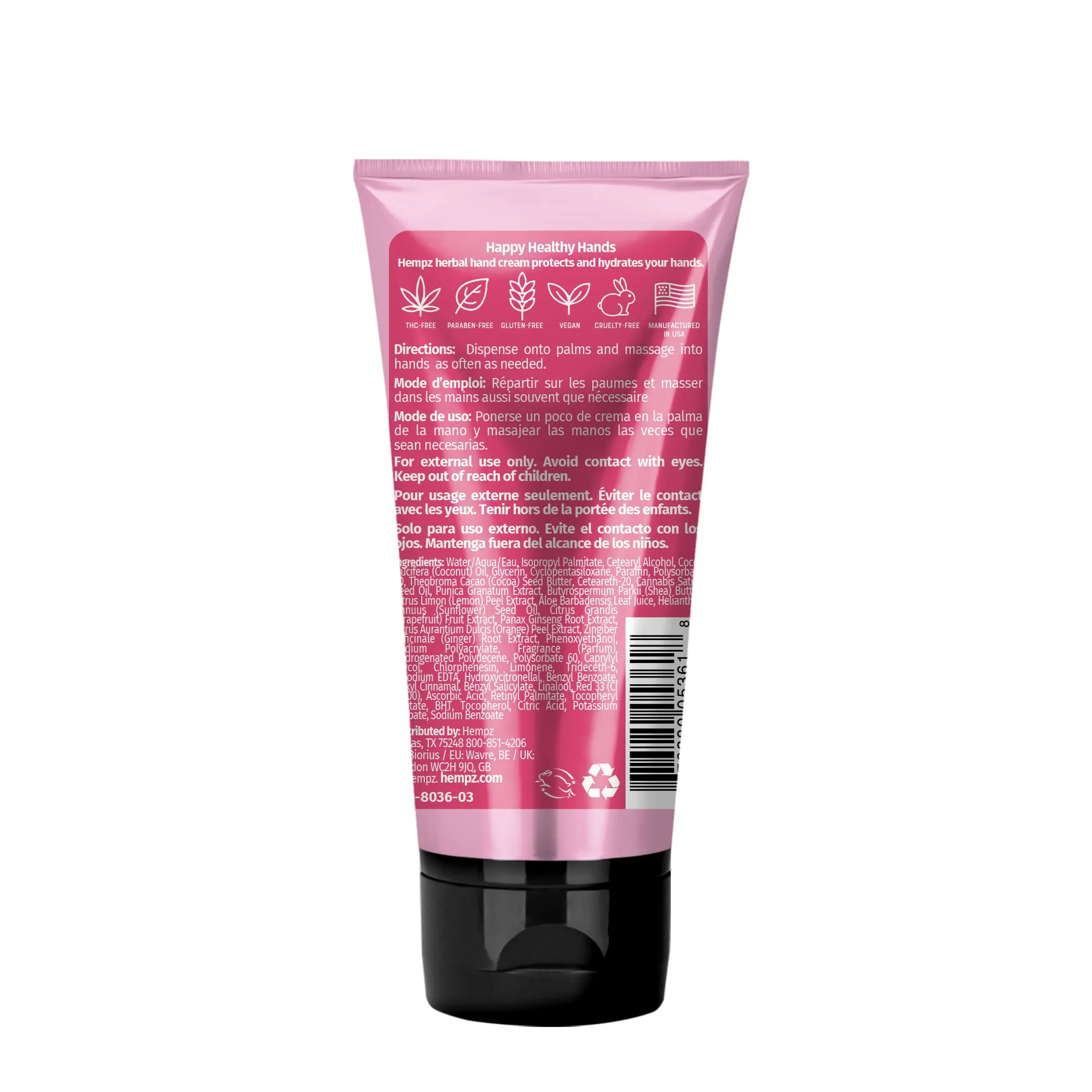 Hempz Daily Moisturizing Hand Cream for Dry, Cracked Hands - Pomegranate - Healing Non-Greasy Lotion Repair Creme with Shea Butter for Women & Men Skin Care Products - 3 fl oz