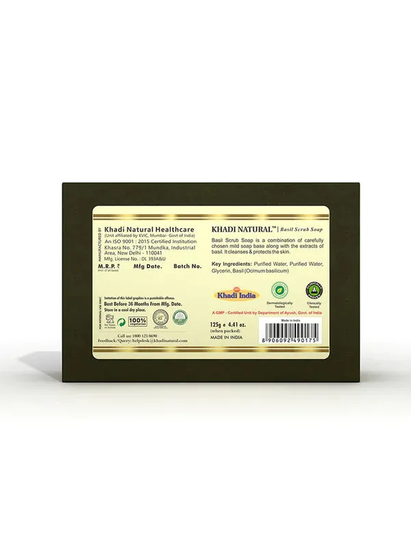Khadi Natural Herbal Basil Scrub Soap 125g