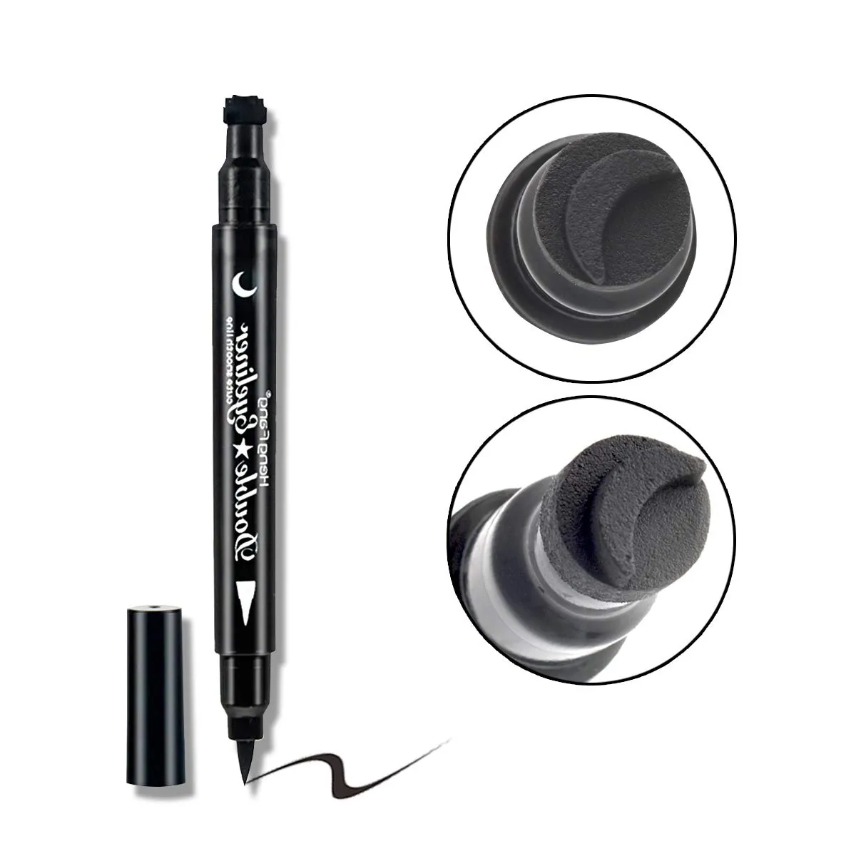 LAMUSELAND Eyeliner Stamp Wingliner, Waterproof Smudgeproof Liquid Eye Liner Gel Pen Set, Long Lasting Heart Black Thin Double Ended Pencil Makeup Tools for Women (B Moon)