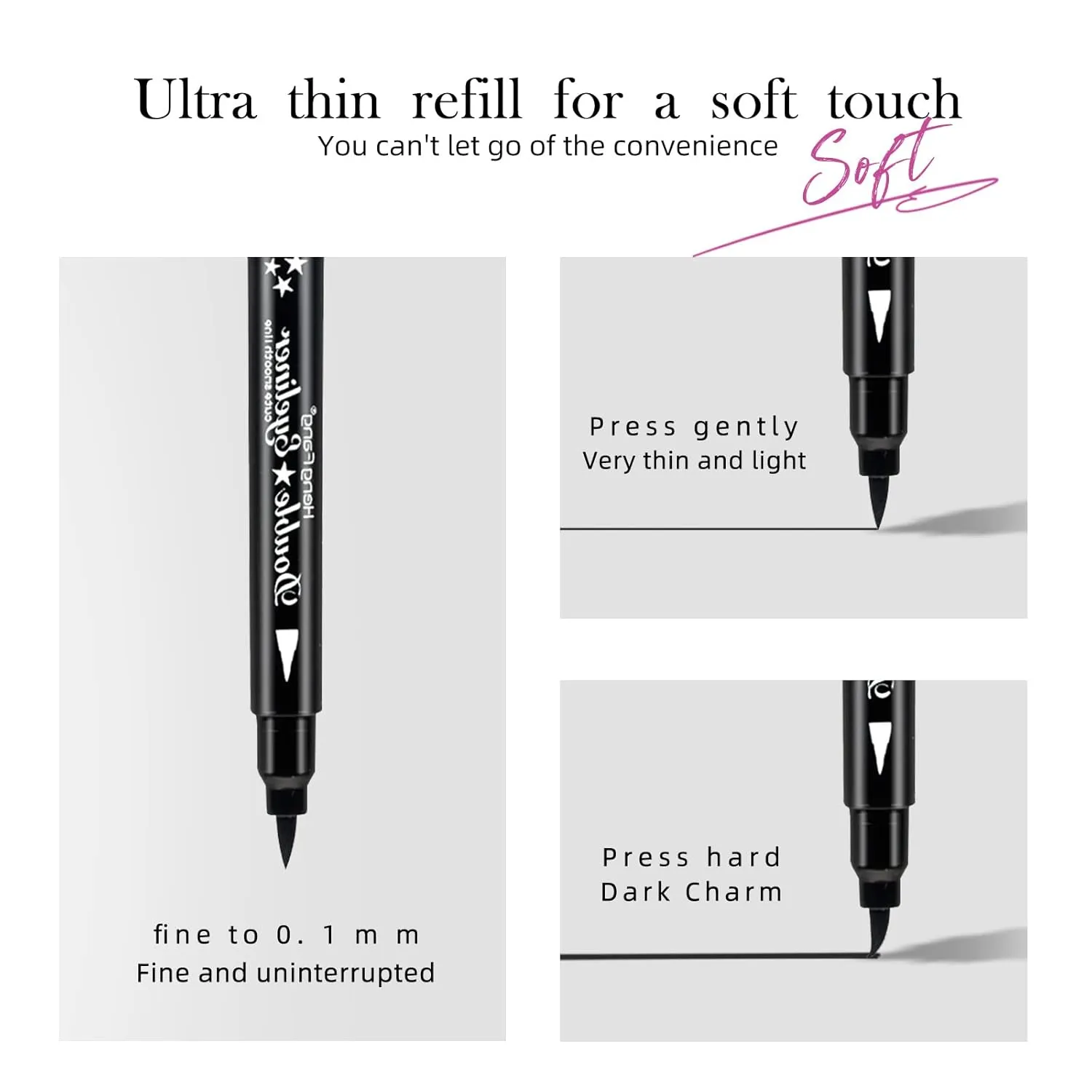LAMUSELAND Eyeliner Stamp Wingliner, Waterproof Smudgeproof Liquid Eye Liner Gel Pen Set, Long Lasting Heart Black Thin Double Ended Pencil Makeup Tools for Women (B Moon)