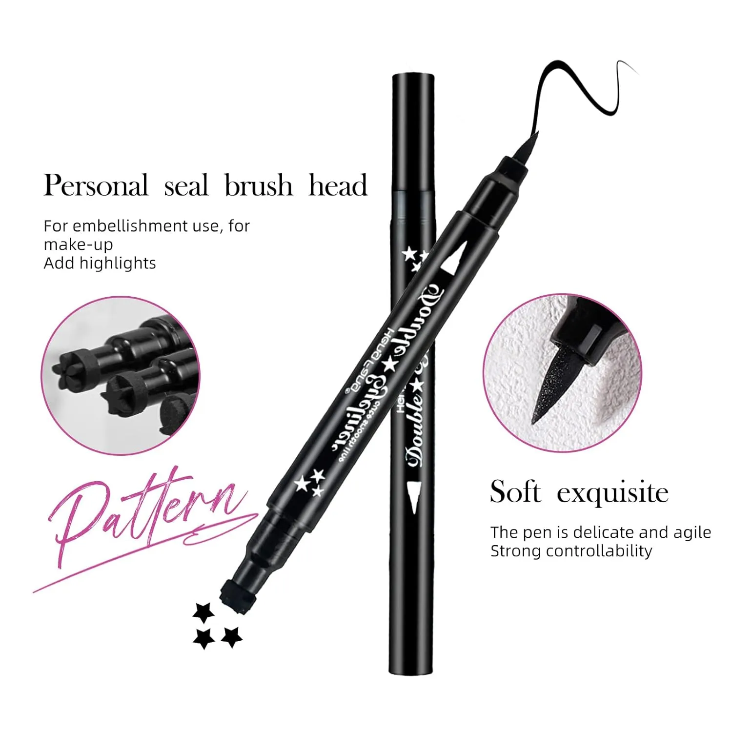 LAMUSELAND Eyeliner Stamp Wingliner, Waterproof Smudgeproof Liquid Eye Liner Gel Pen Set, Long Lasting Heart Black Thin Double Ended Pencil Makeup Tools for Women (B Moon)