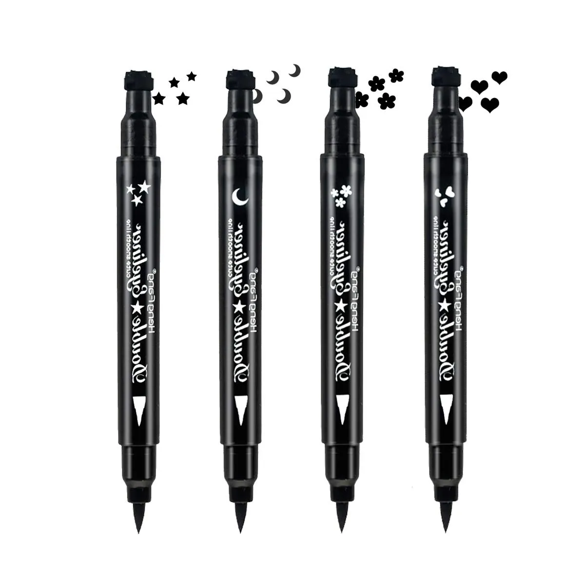 LAMUSELAND Eyeliner Stamp Wingliner, Waterproof Smudgeproof Liquid Eye Liner Gel Pen Set, Long Lasting Heart Black Thin Double Ended Pencil Makeup Tools for Women (B Moon)