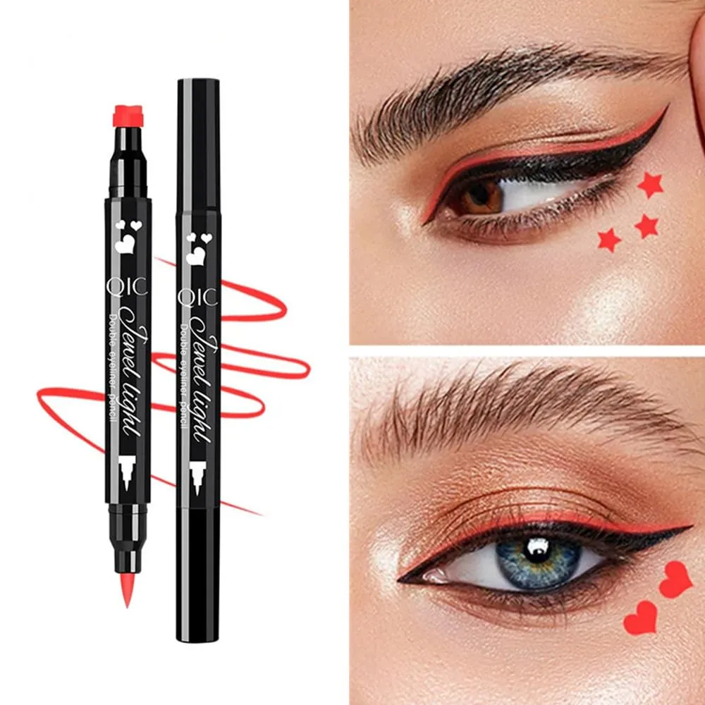 LAMUSELAND Eyeliner Stamp Wingliner, Waterproof Smudgeproof Liquid Eye Liner Gel Pen Set, Long Lasting Heart Black Thin Double Ended Pencil Makeup Tools for Women (Red Star)
