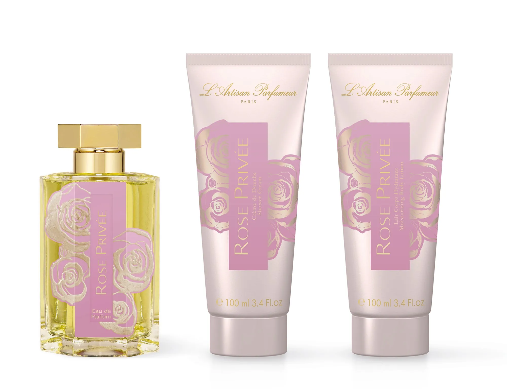 L'Artisan Parfumeur Rose Privee 3Pc GiftSet 3.4Oz EDP, ShowerCream & Body Lotion