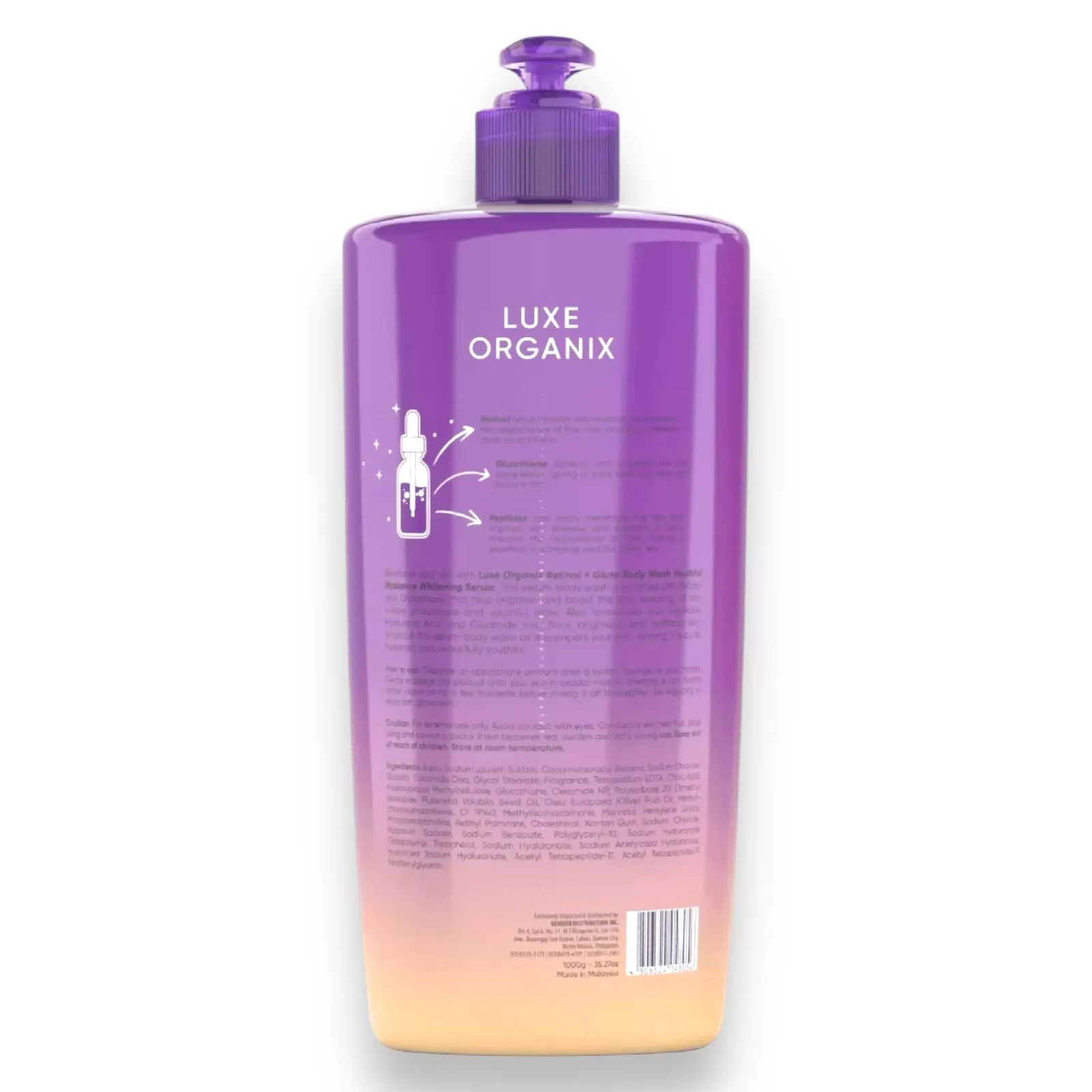 Luxe Organix - Retinol   Gluta Youthful Radiance Whitening Serum Perfume Infused Body Wash 1000g ( PURPLE )