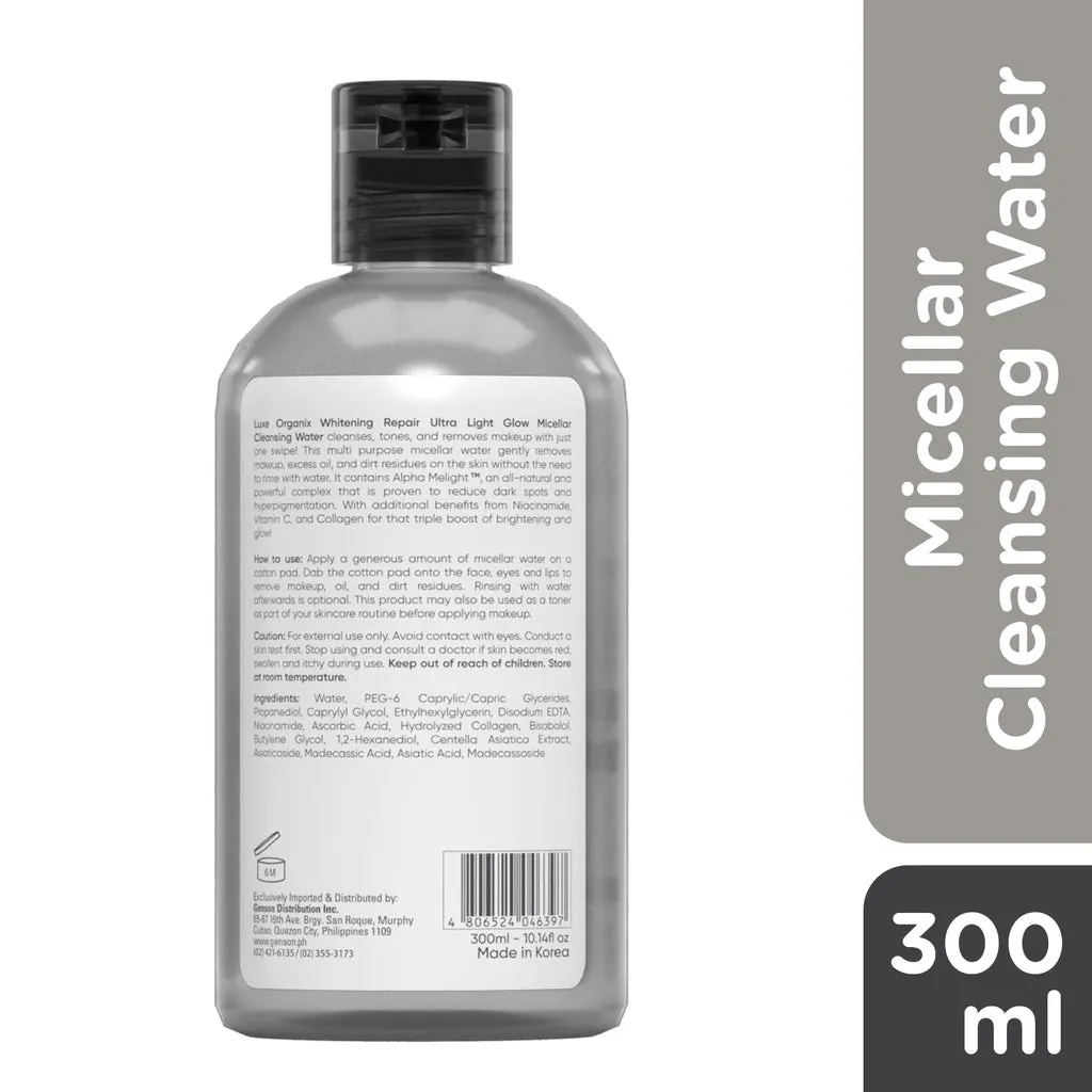 Luxe Organix Whitening Repair Ultra Light Glow Micellar Cleansing Beauty Water 300mL