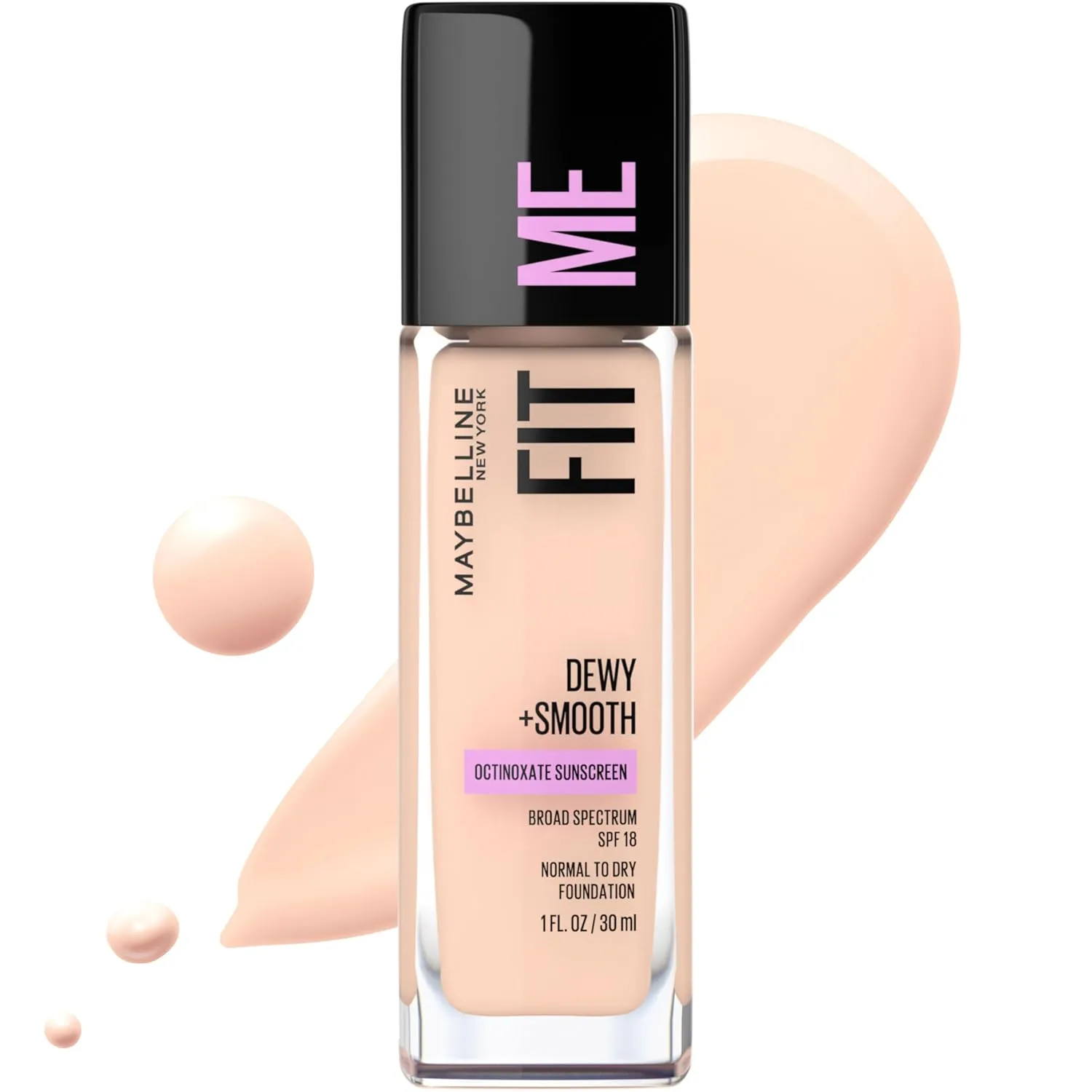Maybelline Fit Me Dewy   Smooth Liquid Foundation Makeup, Fair Ivory, 1 Count (Packaging May Vary)