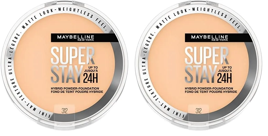 Maybelline Super Stay Up to 24HR Hybrid Powder-Foundation, Medium-to-Full Coverage Makeup, Matte Finish, 312, 1 Count (Pack of 2)