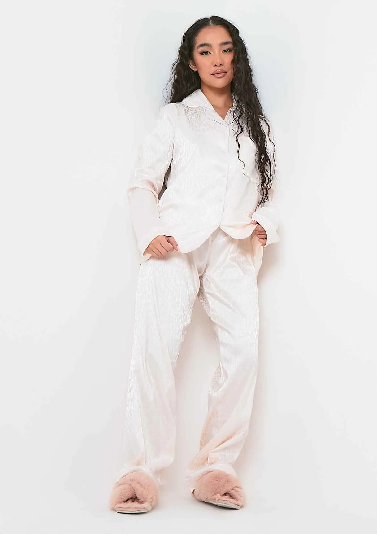 Mimi Cream Leopard Jacquard Print 4 Piece Printed Pyjama Set