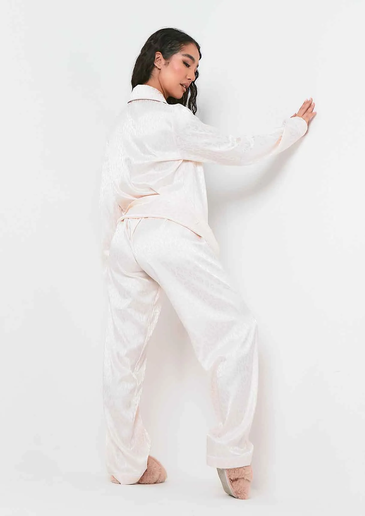 Mimi Cream Leopard Jacquard Print 4 Piece Printed Pyjama Set