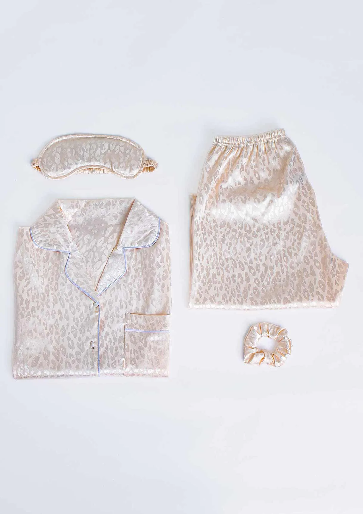 Mimi Cream Leopard Jacquard Print 4 Piece Printed Pyjama Set