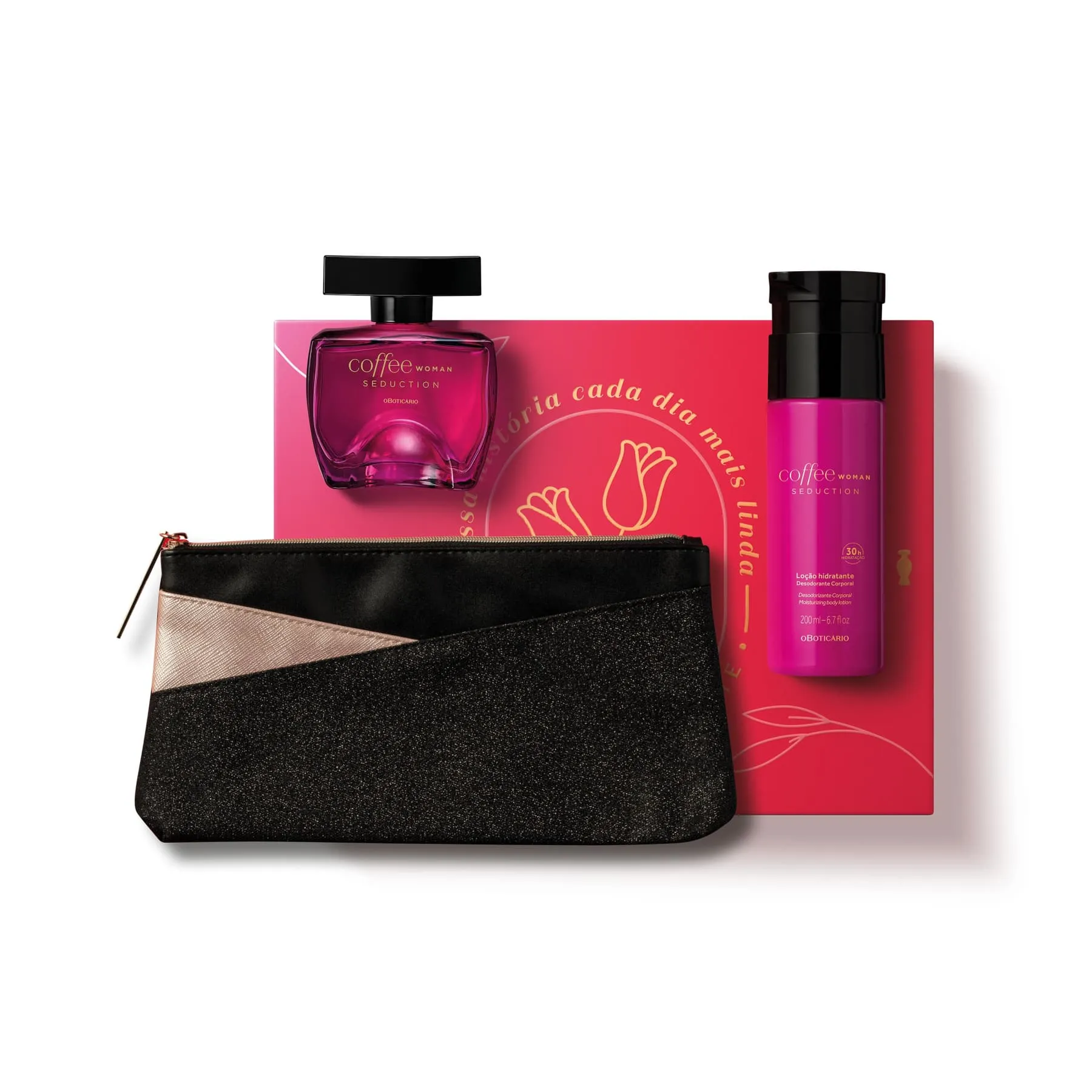 Mother's Day Kit Coffee Woman Seduction: Deodorant Cologne 100ml   Moisturizing Lotion Deodorant 200ml   Nécessaire - o Boticario