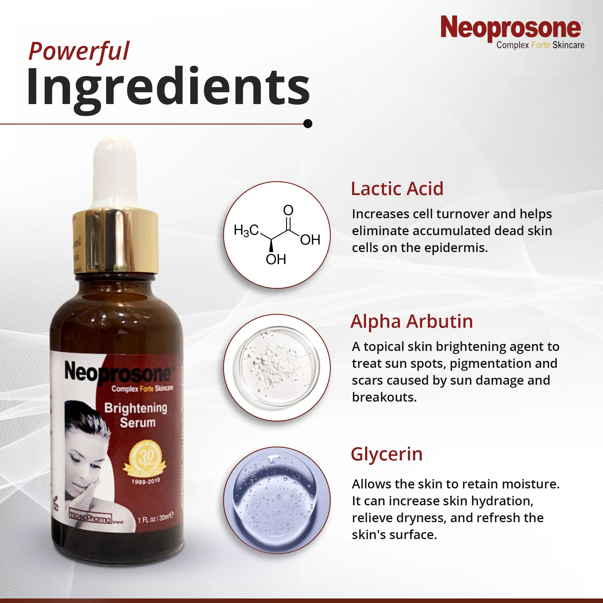 Neoprosone Brightening Serum - For Clear Skin - 30 ml / 1 oz