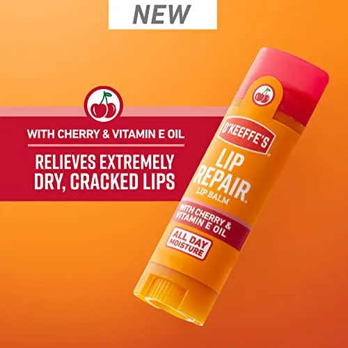 O'Keeffe's Ultra Hydrating Cherry Lip Repair Lip Balm, Relieves Extremely Dry Cracked Lips, All Day Moisture, Stick, (Pack of 1), 109542