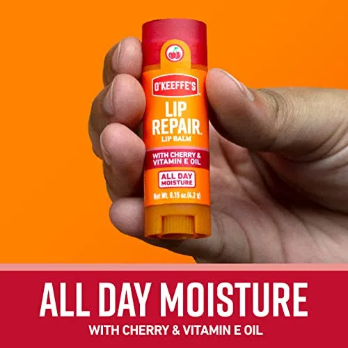 O'Keeffe's Ultra Hydrating Cherry Lip Repair Lip Balm, Relieves Extremely Dry Cracked Lips, All Day Moisture, Stick, (Pack of 1), 109542