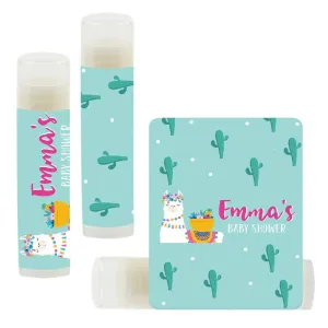 Personalized Llama and Cactus Baby Shower Lip Balm Favors, Custom Name