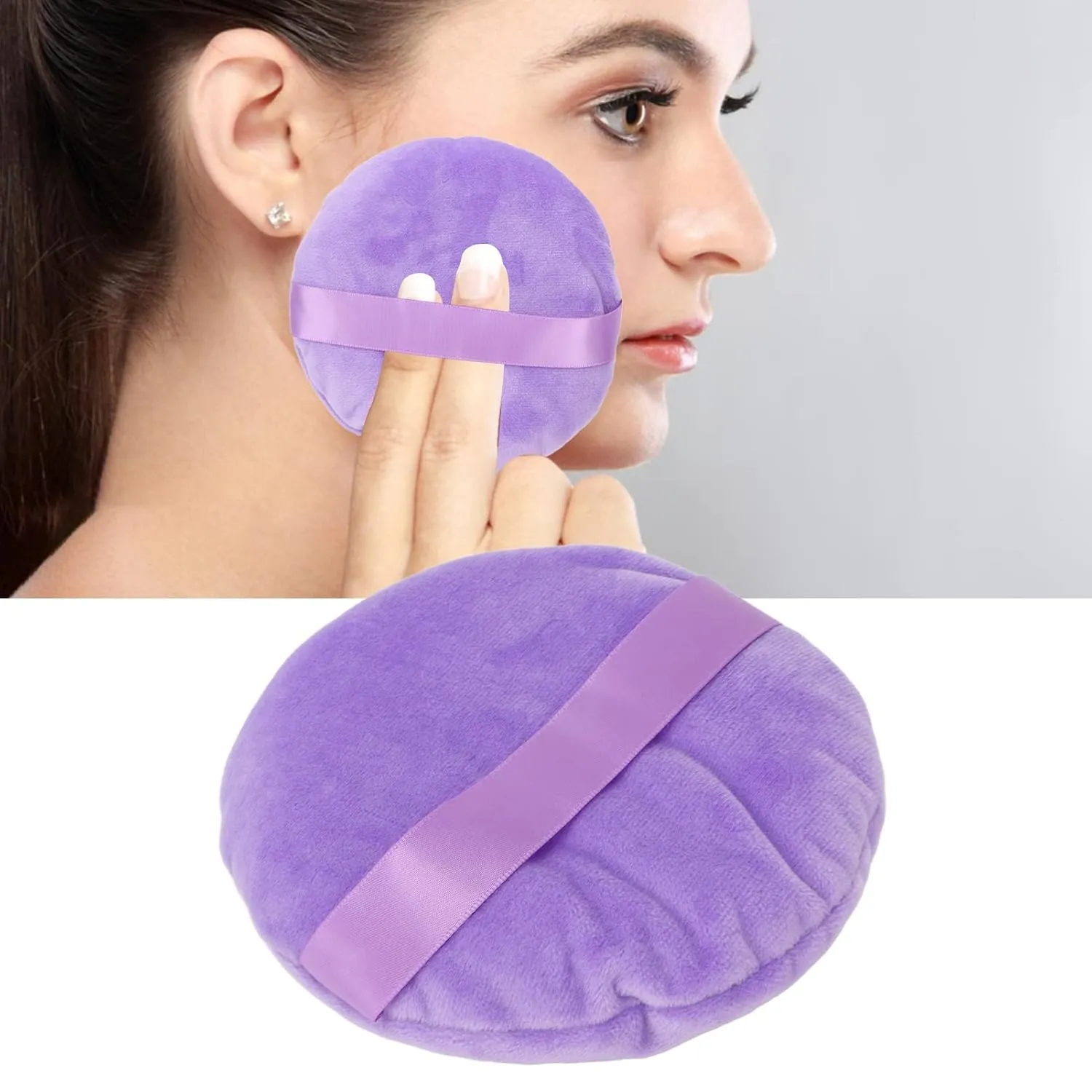 Powder Puff Wet Dry Use Washable Soft Swansdown Ultra Large Round Loose Powder Puff for Makeup (Purple)
