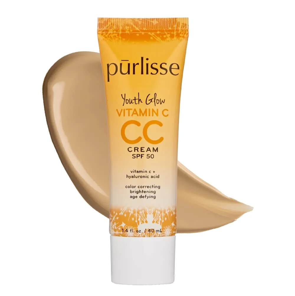 prlisse Youth Glow Vitamin C CC Cream SPF 50: Cruelty-Free & Clean, Paraben & Sulfate-Free, Full Coverage, Hydrates with Hyaluronic Acid | Medium 1.4oz
