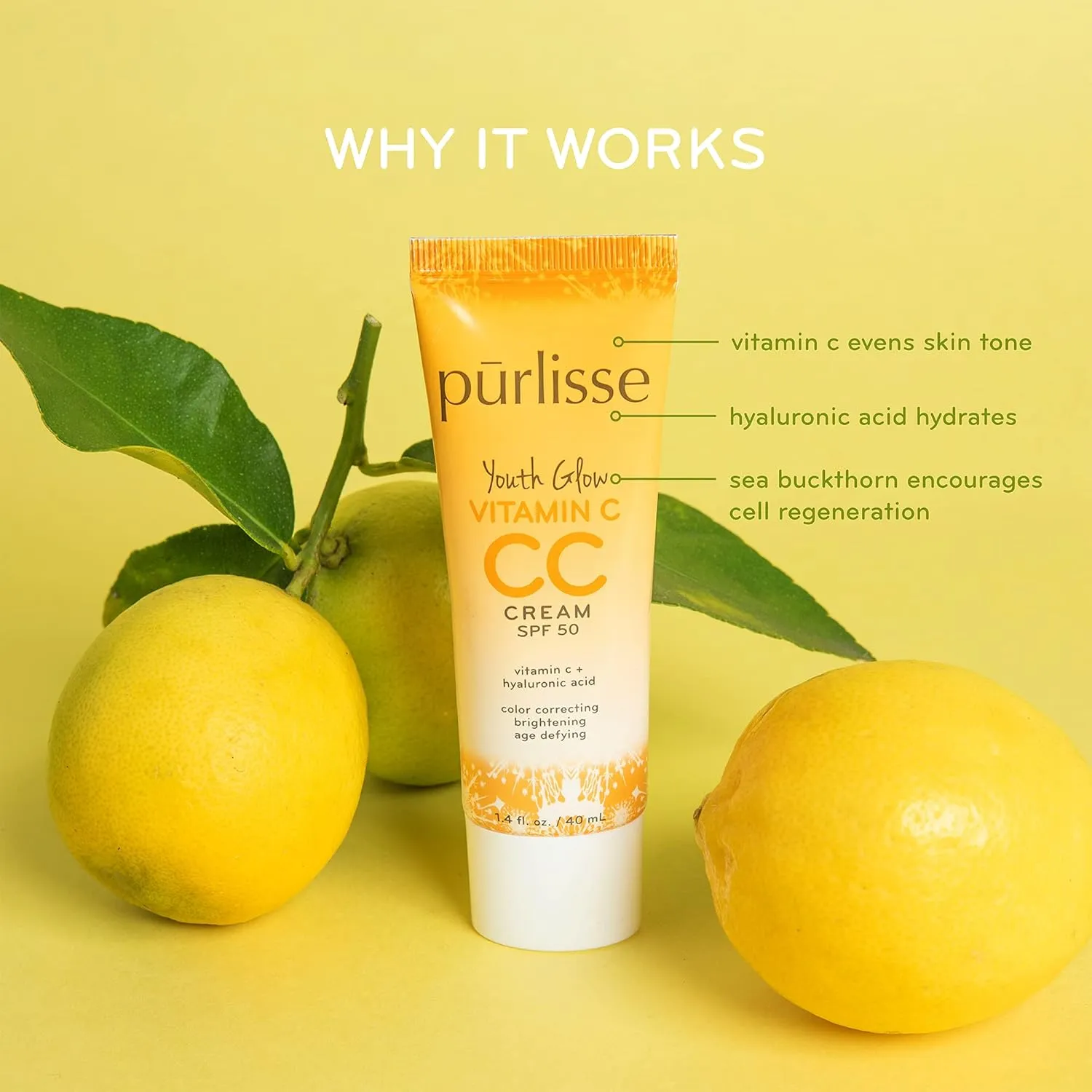 prlisse Youth Glow Vitamin C CC Cream SPF 50: Cruelty-Free & Clean, Paraben & Sulfate-Free, Full Coverage, Hydrates with Hyaluronic Acid | Medium 1.4oz