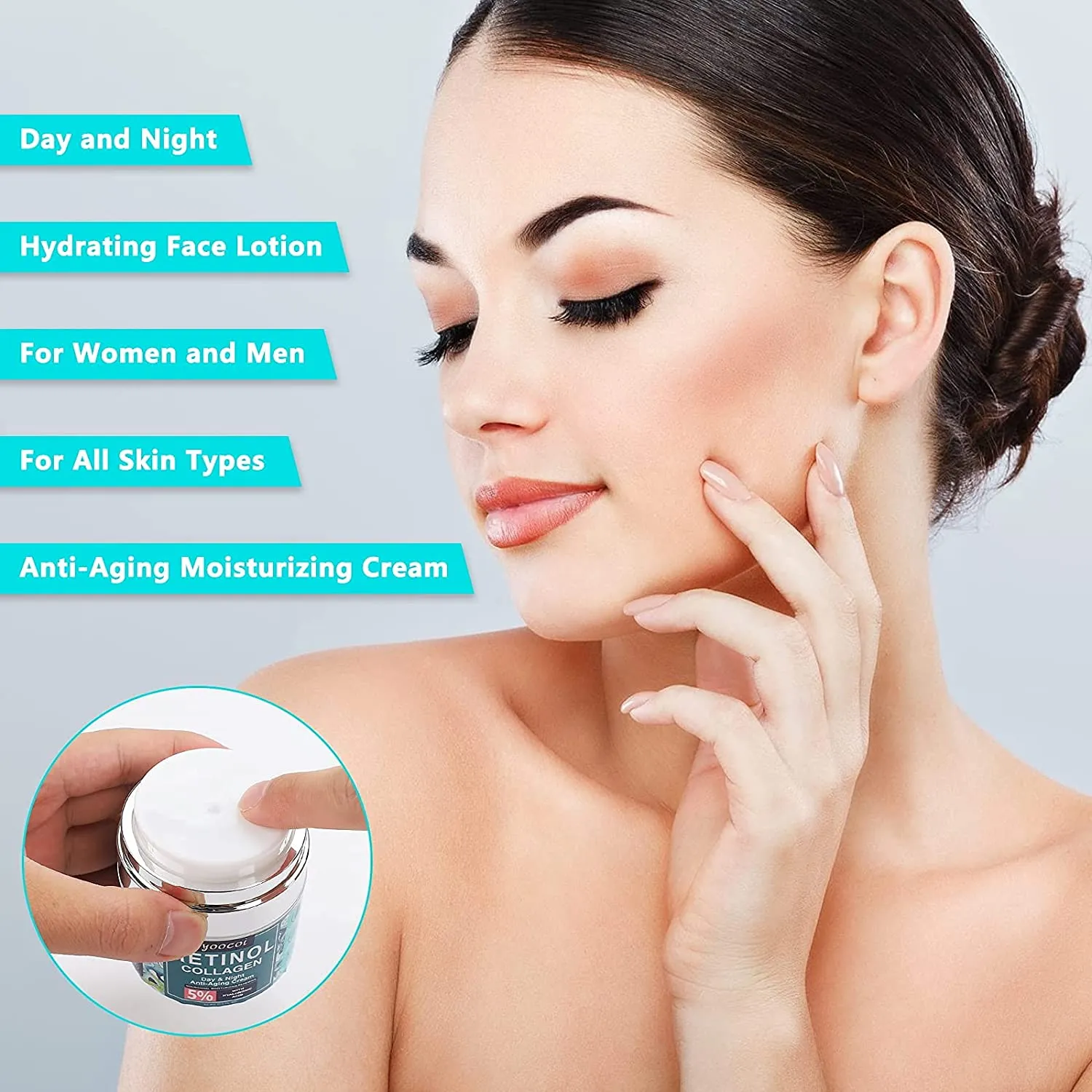 Retinol Cream For Face,Collagen Cream For Face,Day & Night Anti Aging Cream,Face Moisturizer,Natural Formula With Collagen For Advanced Anti-Wrinkle Cream(1.7oz)