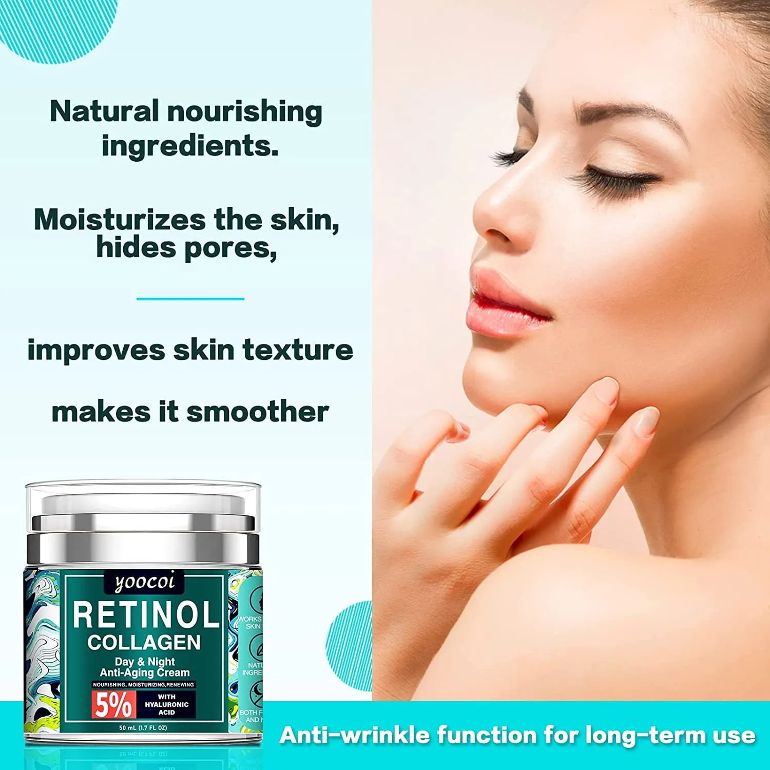 Retinol Cream For Face,Collagen Cream For Face,Day & Night Anti Aging Cream,Face Moisturizer,Natural Formula With Collagen For Advanced Anti-Wrinkle Cream(1.7oz)