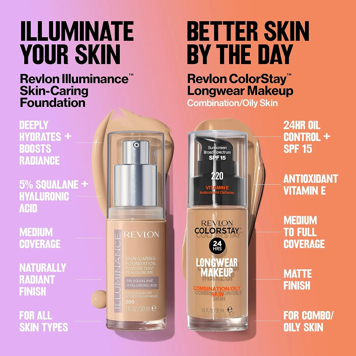 Revlon Illuminance Skin-Caring Liquid Foundation, Hyaluronic Acid, Hydrating and Nourishing Formula with Medium Coverage, 217 Beige, 1 fl oz