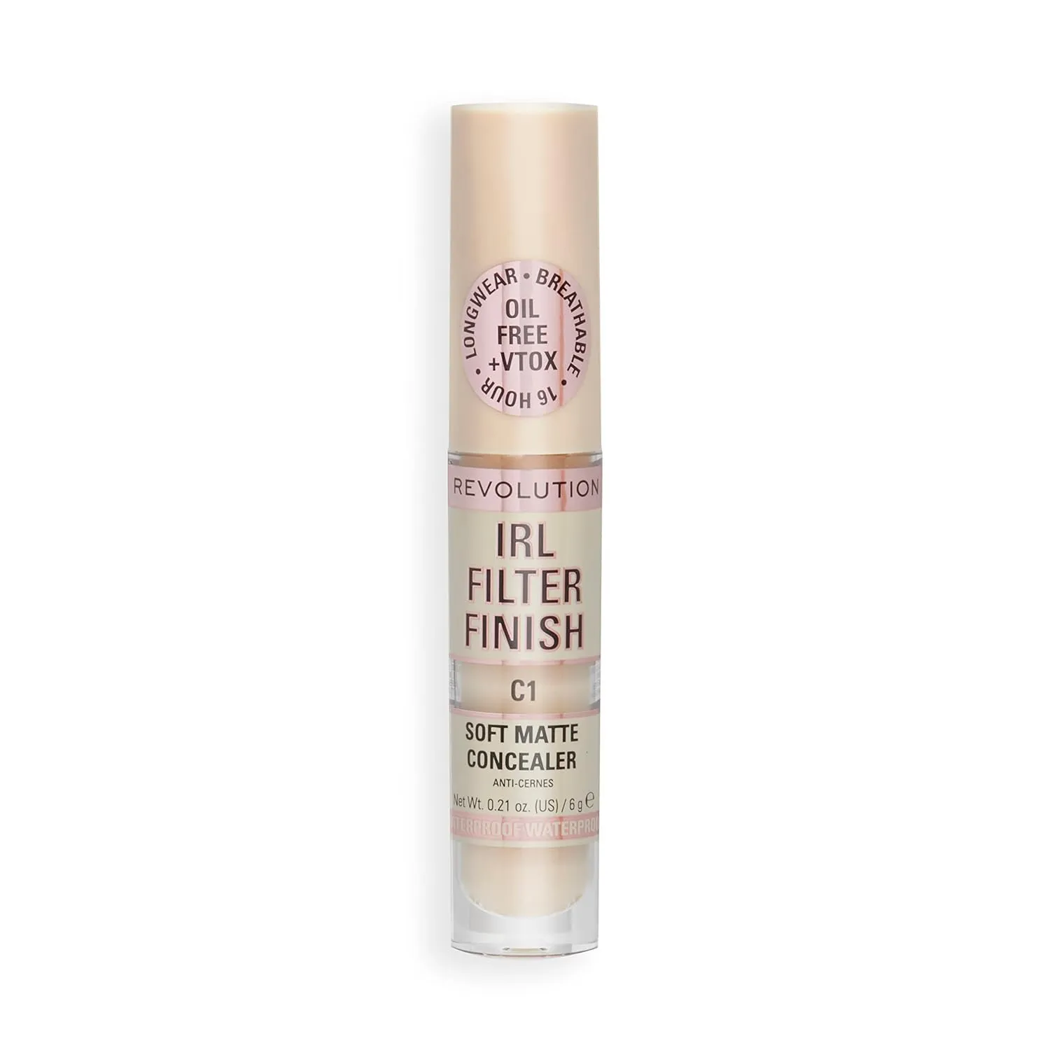 Revolution, IRL Filter Finish Concealer, Full Coverage, Oil-Free, Long-Lasting & Lightweight Formula, Infused with Hyaluronic Acid, Vegan & Cruelty-Free, C1, 0.21 oz