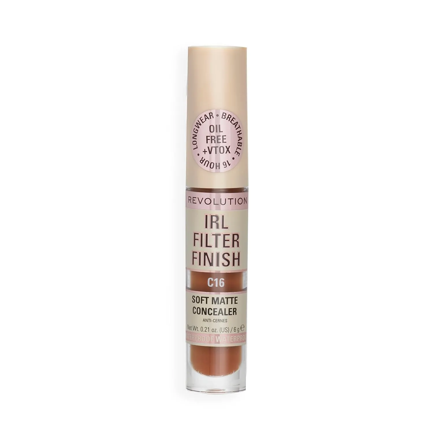 Revolution, IRL Filter Finish Concealer, Full Coverage, Oil-Free, Long-Lasting & Lightweight Formula, Infused with Hyaluronic Acid, Vegan & Cruelty-Free, C16, 0.21 oz