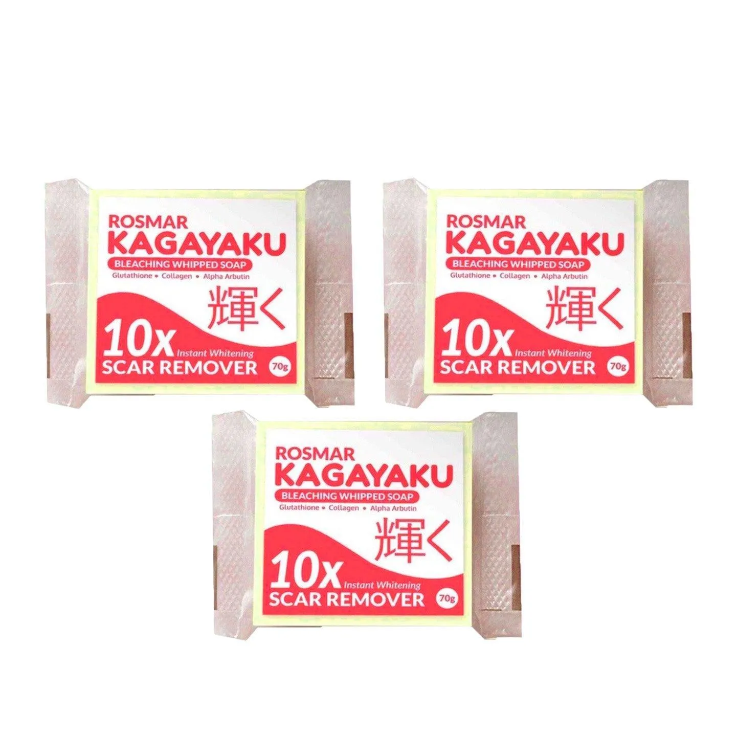 Rosmar Kagayaku Bleaching Soap 10x Instant Whitening - 3Pcs × 70g (Offer)