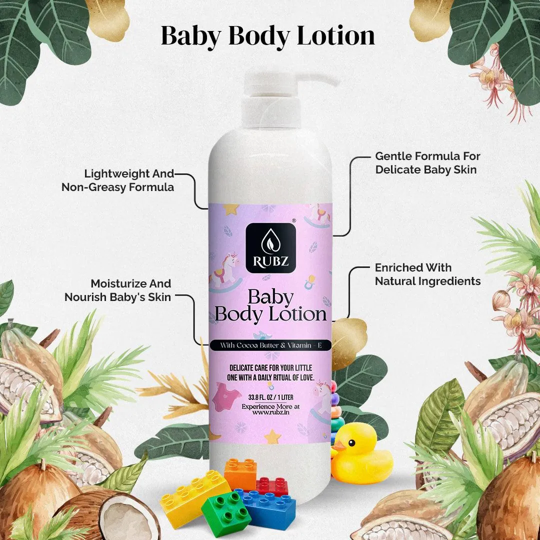 Rubz Baby Body Lotion with Goodness of Cocoa butter & Vitamin-E 1 kg | Bulk Body Lotion 1 Litre | Best for Infants & Kids