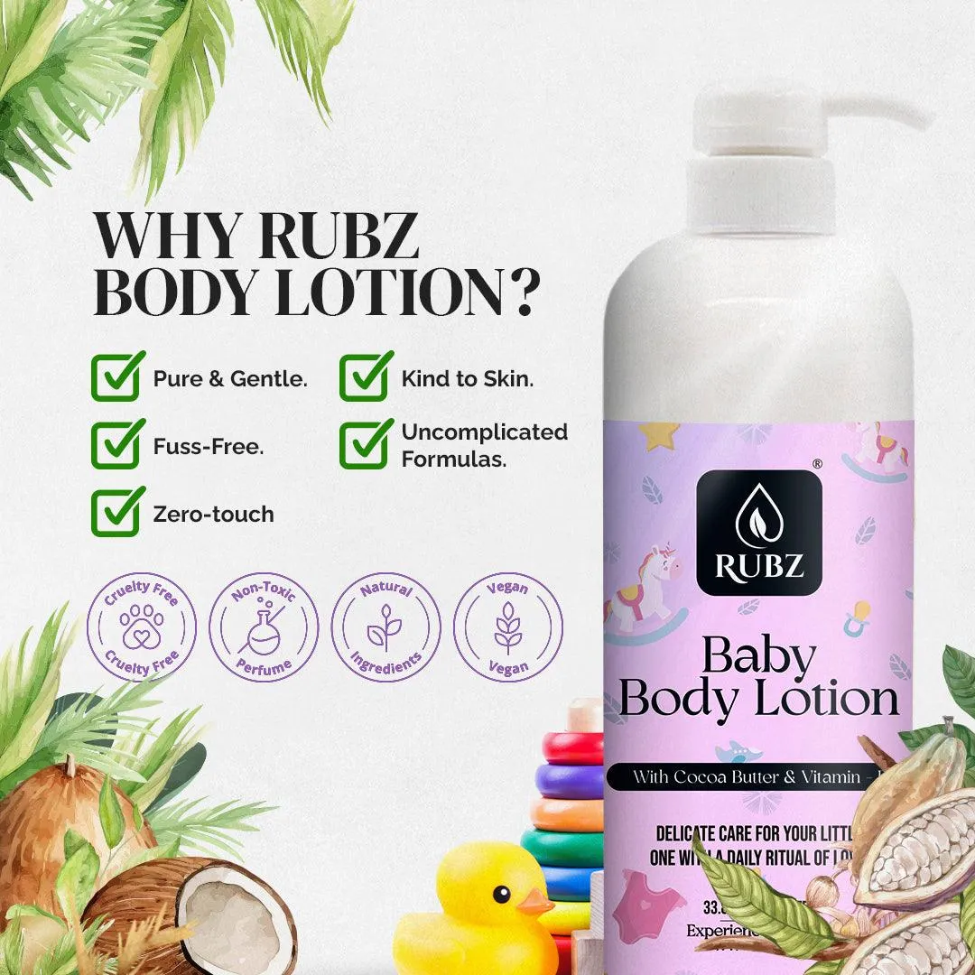Rubz Baby Body Lotion with Goodness of Cocoa butter & Vitamin-E 1 kg | Bulk Body Lotion 1 Litre | Best for Infants & Kids