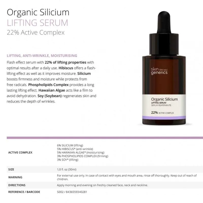 Skin Generics Lifting Serum Organic Silicium 22% Active Complex, 30ml