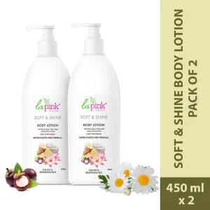 Soft & Shine Body Lotion | Kokum Butter & White Haldi | Non Greasy Moisturiser | 450 ml | Set Of 2