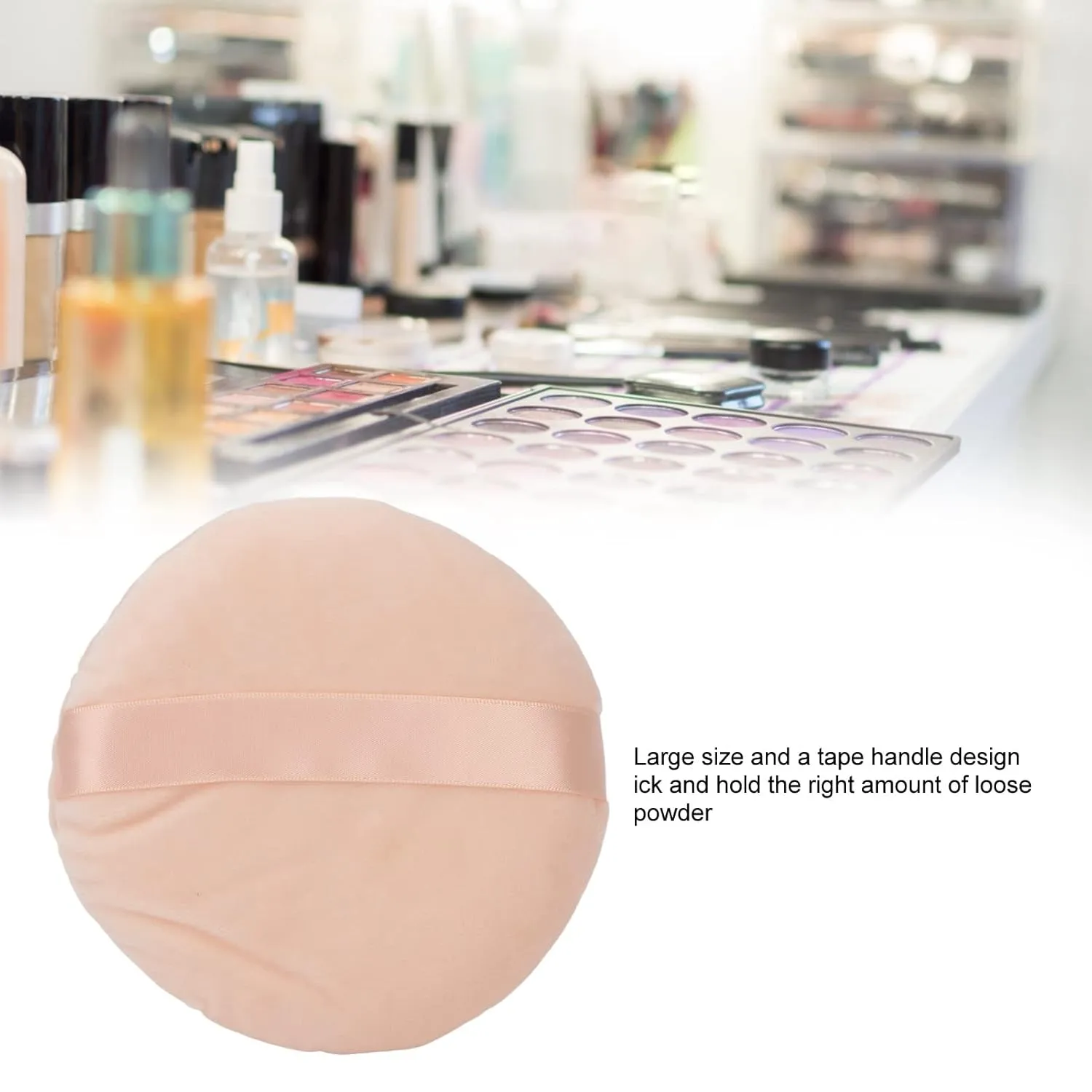Ultra Large Round Powder Puff, Wet Dry Use Washable Cosmetic Puff with Tape Handle, Soft Swansdown Loose Powder Puff for All Skin, Easy Clean Multipurpose Makeup Puff Pads for Face Body(Skin Color)