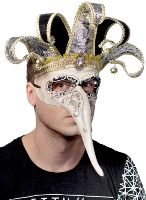 Venetian Long Nose Jester Antique Cream Masquerade Mask