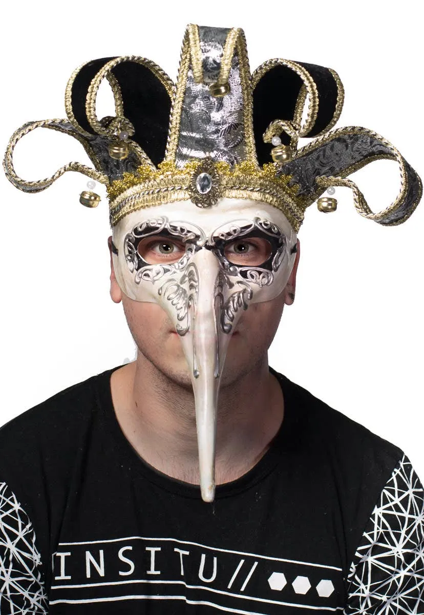 Venetian Long Nose Jester Antique Cream Masquerade Mask