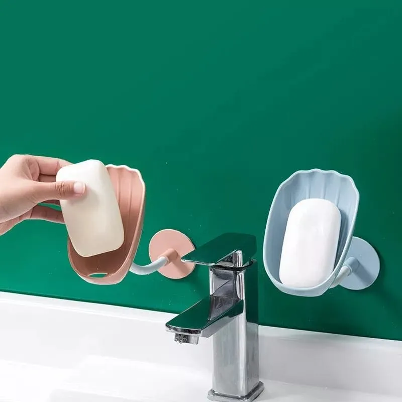 Wall Mounted Sea Shell Soap Holder, Drain Rack Soap Box, Perforated Free Standing Suction Cup, Creative Soap Dish Holder, Self Adhesive Drain Soap Rack, Easy Cleaning Soap Box For Bathroom
