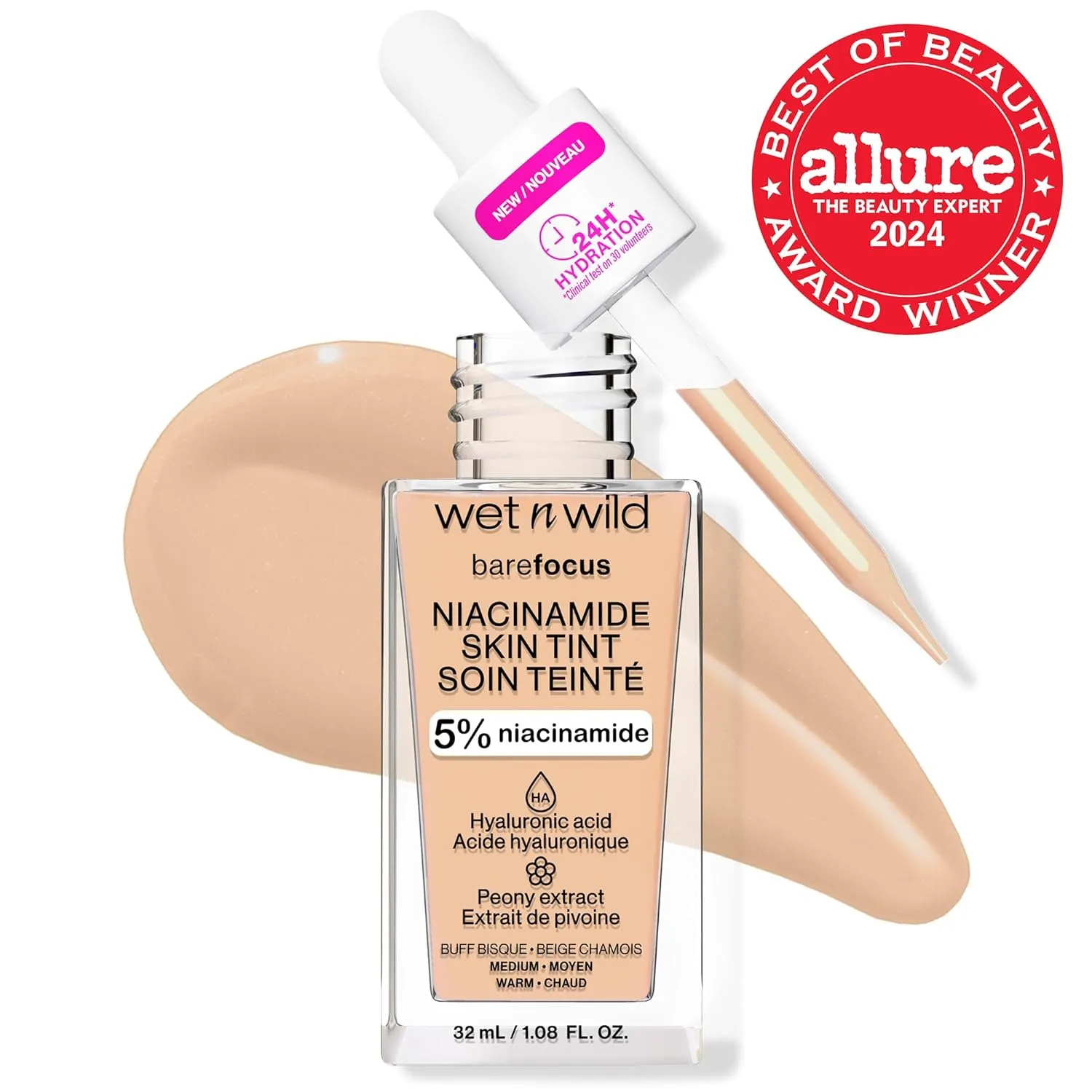 wet n wild Bare Focus Skin Tint, 5% Niacinamide Enriched, Buildable Sheer Lightweight Coverage, Natural Radiant Finish, Hyaluronic & Vitamin Hydration Boost, Cruelty-Free & Vegan - Buff Bisque