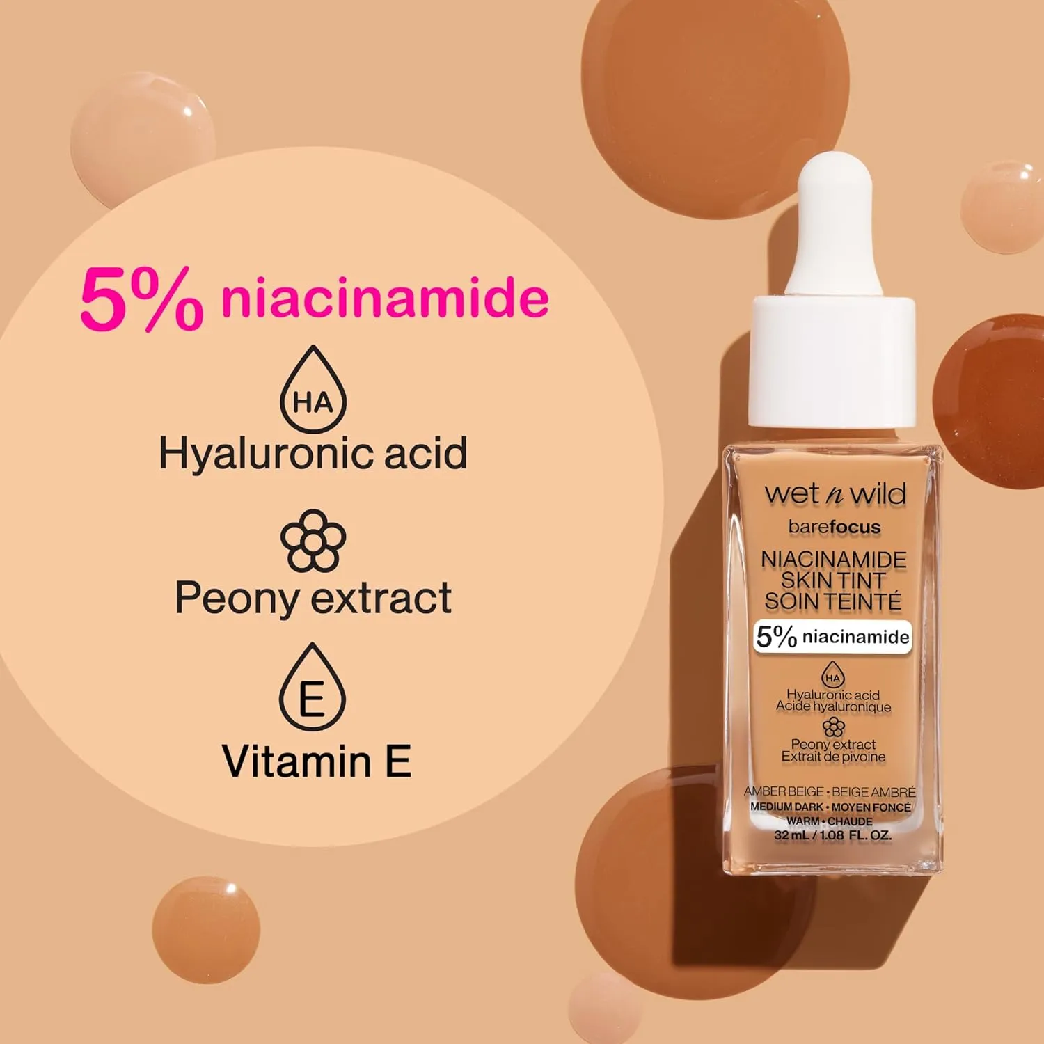 wet n wild Bare Focus Skin Tint, 5% Niacinamide Enriched, Buildable Sheer Lightweight Coverage, Natural Radiant Finish, Hyaluronic & Vitamin Hydration Boost, Cruelty-Free & Vegan - Buff Bisque