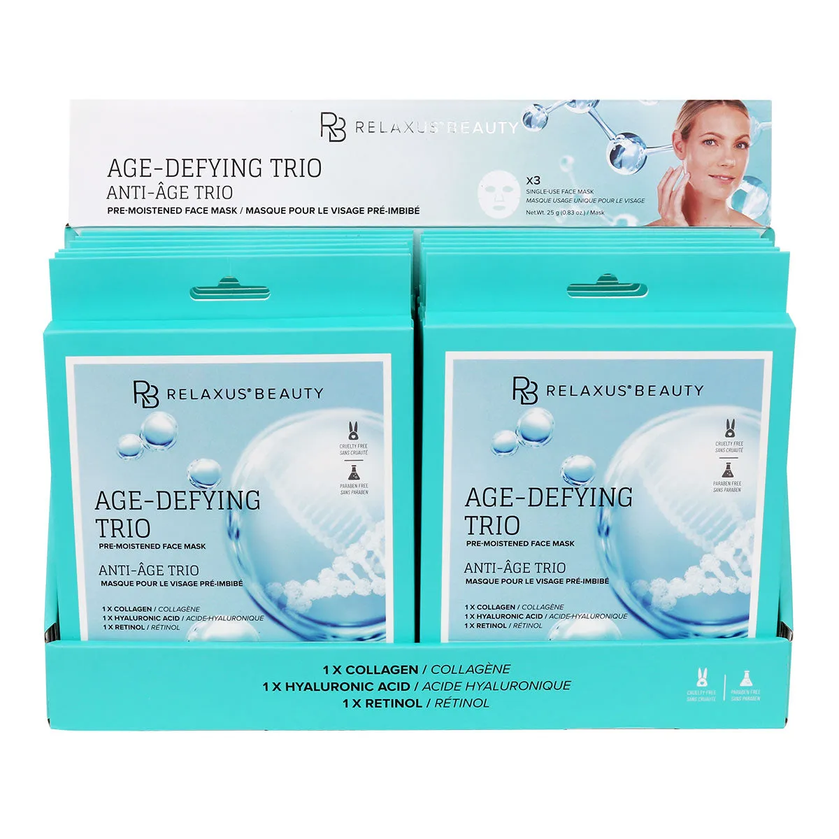 Wholesale Age-Defying Trio Face Masks (3-Pack) - Displayer of 12